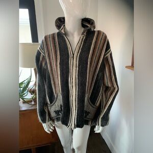 Vintage Peruvian Alpaca Wool Sweater/Jacket - Black and Brown